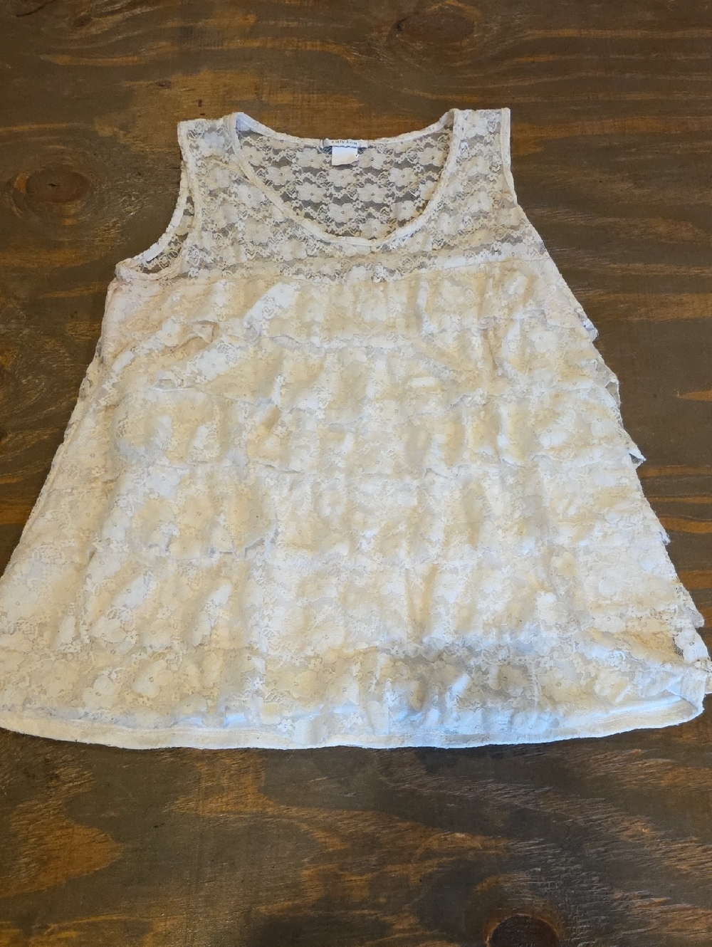 Lace Overlay Tank Top - White -